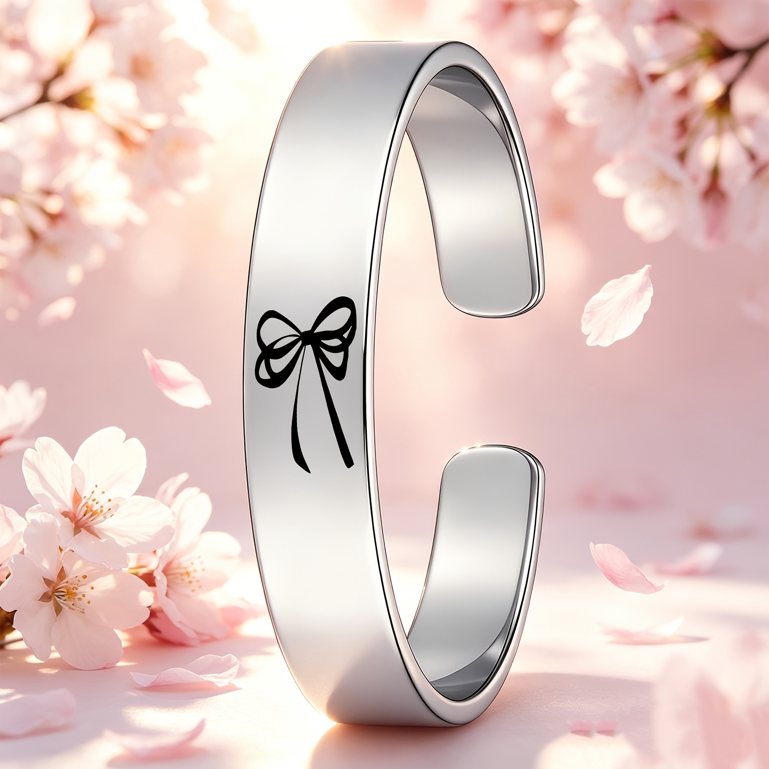 Women's Elegant Bow Pattern 304 Stainless Steel Open Bangle